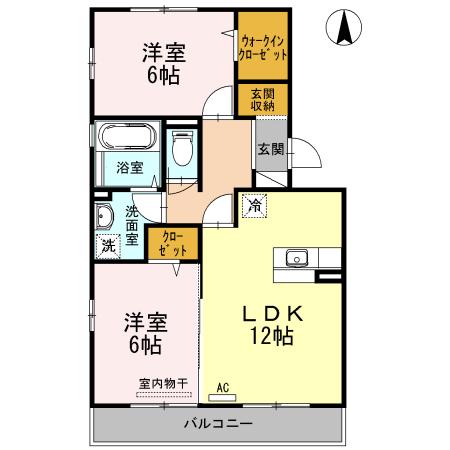ルミエール手城C(2LDK/3階)の間取り写真