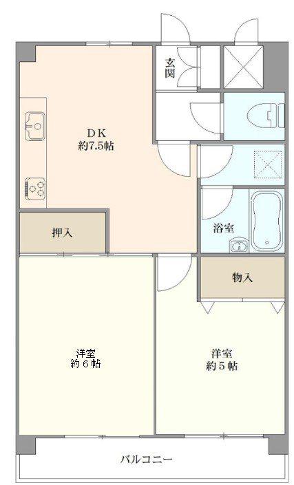 ホポロ東万代(2DK/5階)の間取り写真