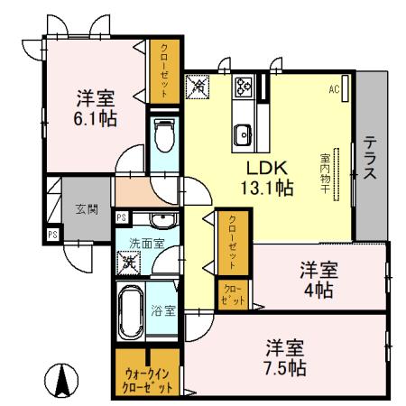 タケルチェ(3LDK/3階)の間取り写真