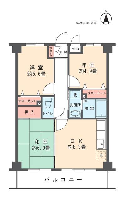 アルデール新城(3DK/2階)の間取り写真