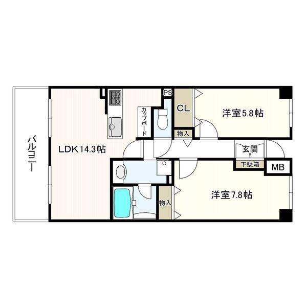 プラスワン芦屋(2LDK/4階)の間取り写真