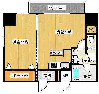 メルクリオけやき通(1LDK/6階)の間取り写真