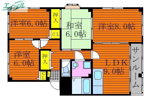 ドルチェ新保(4LDK/3階)の間取り写真