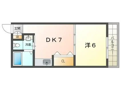 OKハイツ8号館(1DK/4階)の間取り写真