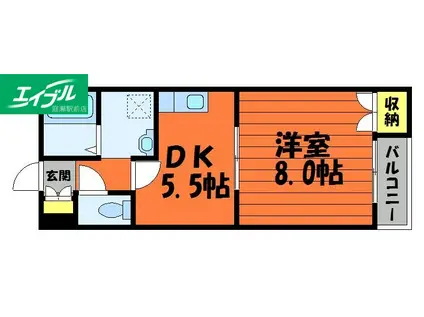 フォーバスII(1DK/2階)の間取り写真