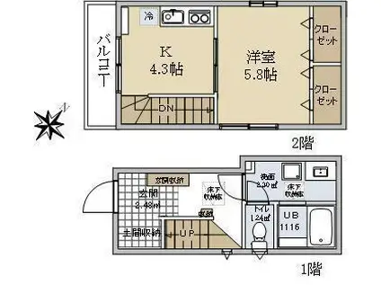 ボヌール・メゾン(1K/1階)の間取り写真