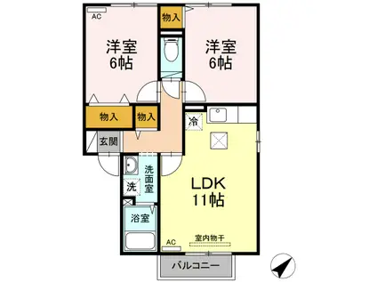 サンパティークA(2LDK/1階)の間取り写真