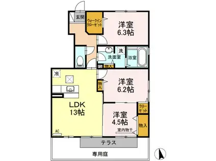 フォンターナ伏石II(3LDK/1階)の間取り写真