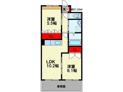 ローズヒルズ(2LDK/1階)の間取り写真