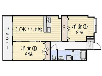リード大手町(2LDK/12階)の間取り写真