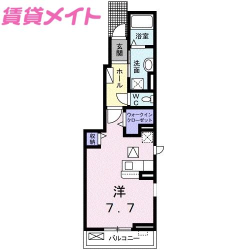 オリヴェート B(ワンルーム/1階)の間取り写真