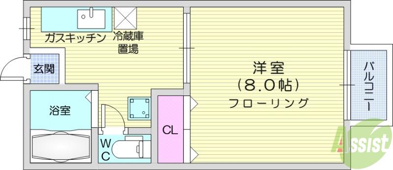 植木ハイツⅢ(1K/1階)の間取り写真