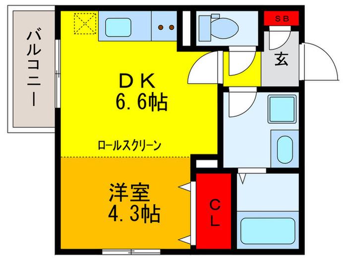 ALEGRIA長瀬ノース(1DK/2階)の間取り写真