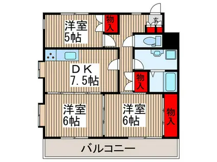西武池袋線 小手指駅 徒歩14分 3階建 築31年(3DK/2階)の間取り写真