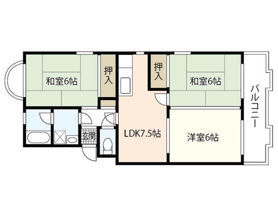 第1中西マンション(3DK/1階)の間取り写真