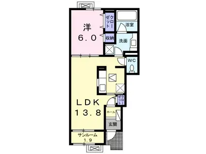 ハルモニアー(1LDK/1階)の間取り写真