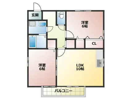 ドミール野田(2LDK/2階)の間取り写真