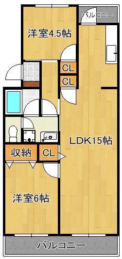 プレジデントタカヤ(2LDK/4階)の間取り写真