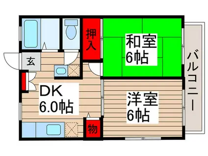 PEARリーフ(2DK/2階)の間取り写真