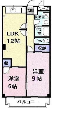 パティオ国分(2LDK/3階)の間取り写真