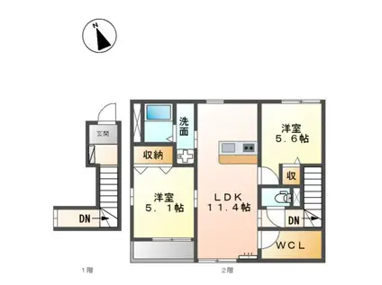 プチ・グレーシア(2LDK/2階)の間取り写真