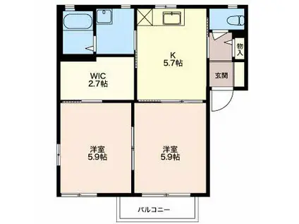 グランシャリオ優 A セ(2K/2階)の間取り写真