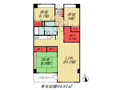 エルプレイス下総中山I(3SLDK/2階)の間取り写真