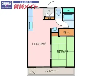 奥伊勢マンション(1LDK/2階)の間取り写真