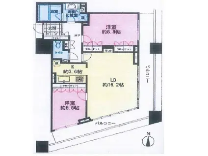 タワーマンション 高層階 眺望良好(2LDK/33階)の間取り写真