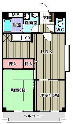 レボンヌ尼崎(2LDK/2階)の間取り写真