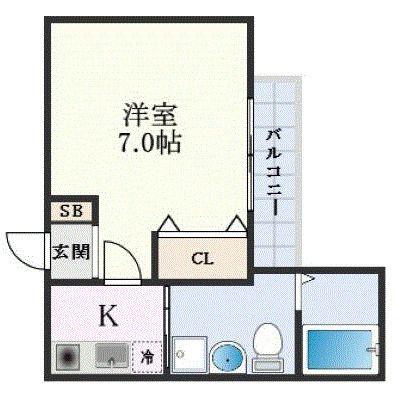 WING住之江(1K/1階)の間取り写真