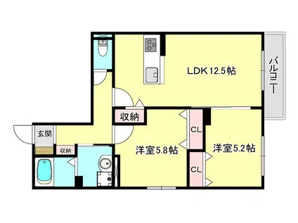 神戸市垂水区東垂水アパート北棟(2LDK/2階)の間取り写真