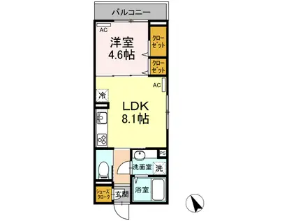 CASA HERMOSA(1LDK/2階)の間取り写真