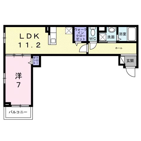 ウエストレイク(1LDK/2階)の間取り写真