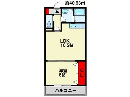 エルソル学研台(1LDK/2階)の間取り写真