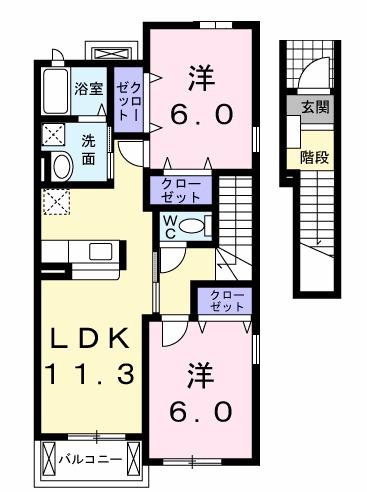ジェネシスI(2LDK/2階)の間取り写真