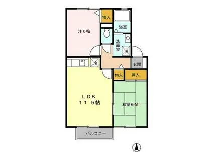 愛花夢 一号館(2LDK/2階)の間取り写真