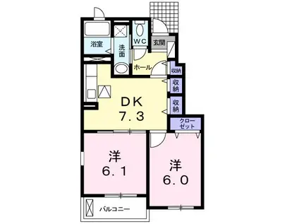 ダブル ユニゾンC(2DK/1階)の間取り写真