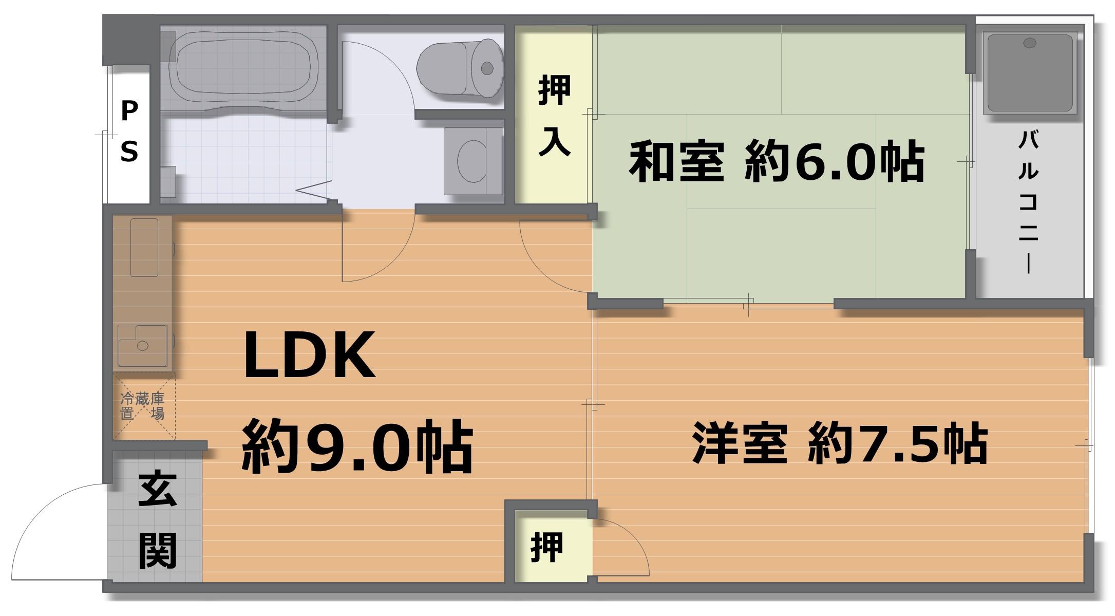グリーンヒルズ・小野(2LDK/3階)の間取り写真