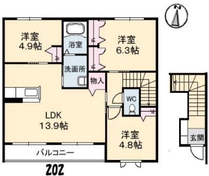 鳳鳴館 III(3LDK/2階)の間取り写真