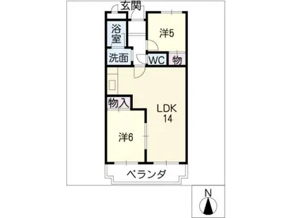グランドハイツ琥珀(2LDK/5階)の間取り写真