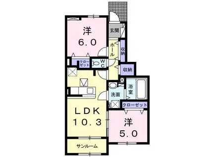 セレッソ花畑V(2LDK/1階)の間取り写真