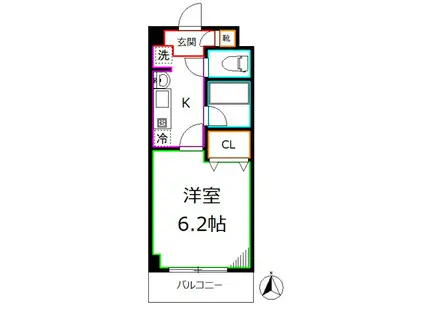 サンライズヴィラ国立(1K/1階)の間取り写真