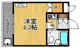 シャトー栄根2(1K/4階)の間取り写真