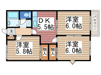 グランハイム牛山A(3DK/1階)の間取り写真