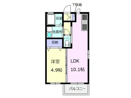 メゾンシュシュ(1LDK/2階)の間取り写真