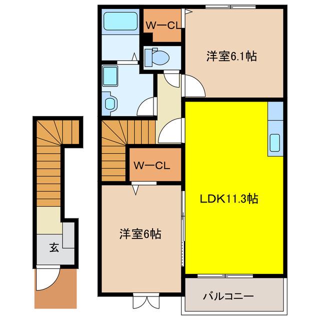 ノイ・シェーネ(2LDK/2階)の間取り写真