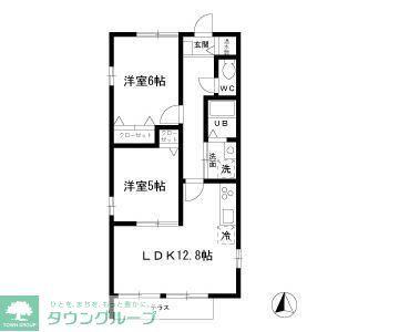 キャッスル本庄B棟(2LDK/1階)の間取り写真
