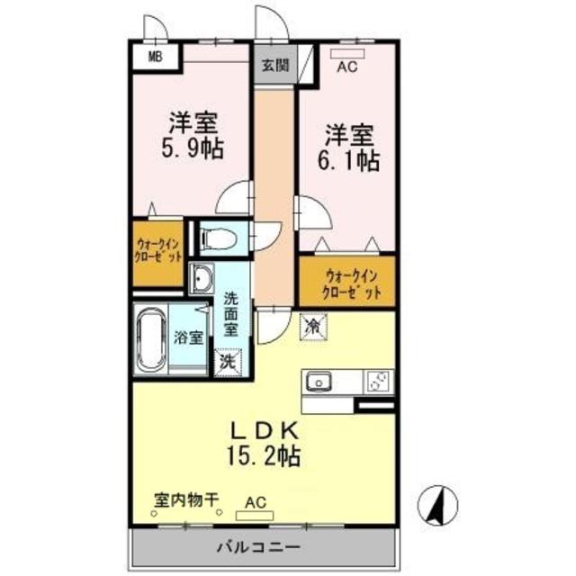 ウィステリアII(2LDK/2階)の間取り写真