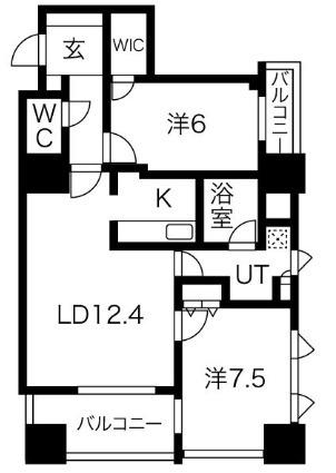 アルグラッドザ・タワー心斎橋(2LDK/25階)の間取り写真